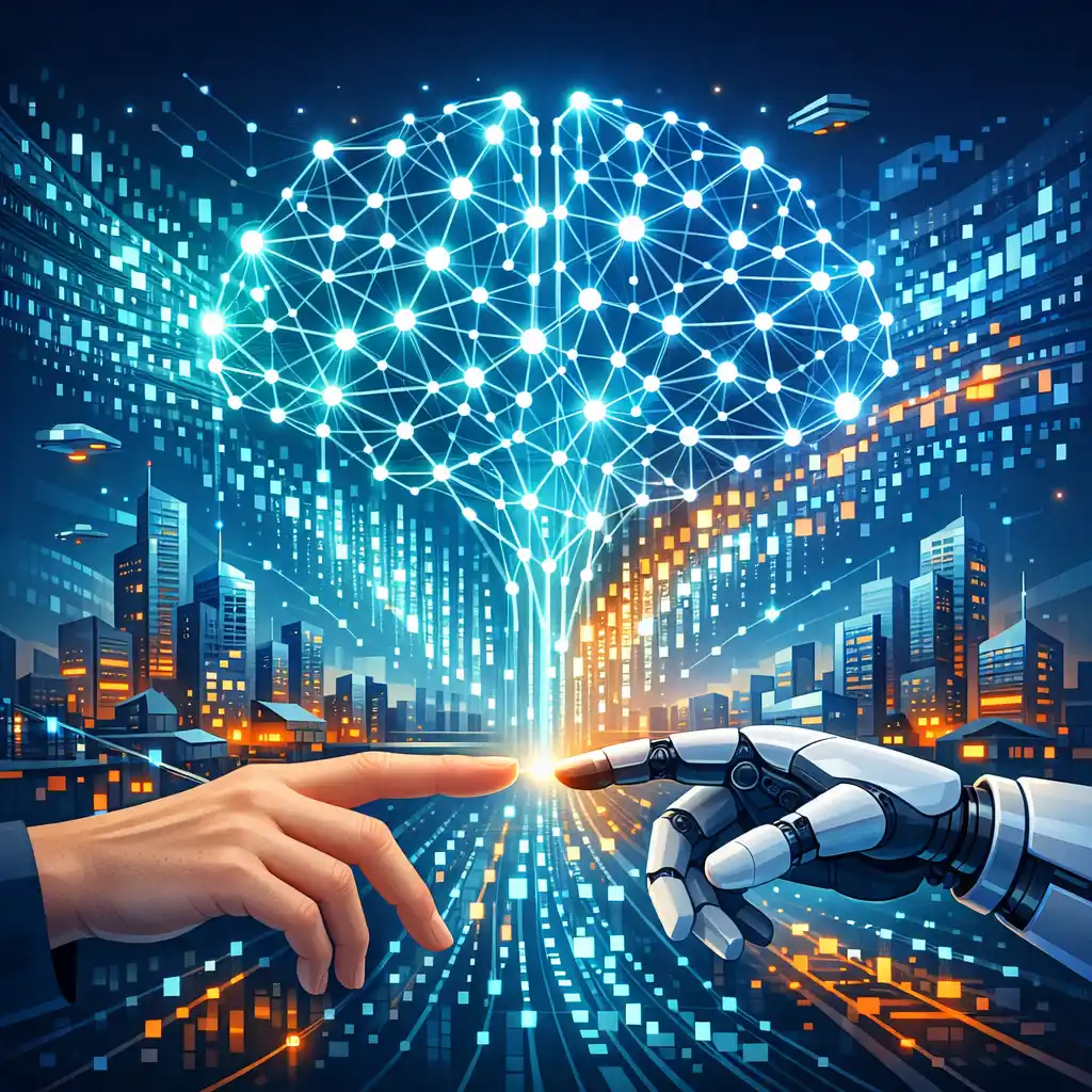 Иллюстрация: абстрактное развитие искусственного интеллекта в 2026 году