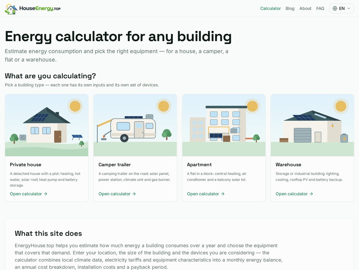 EnergyHouse.top - free online energy calculator for buildings