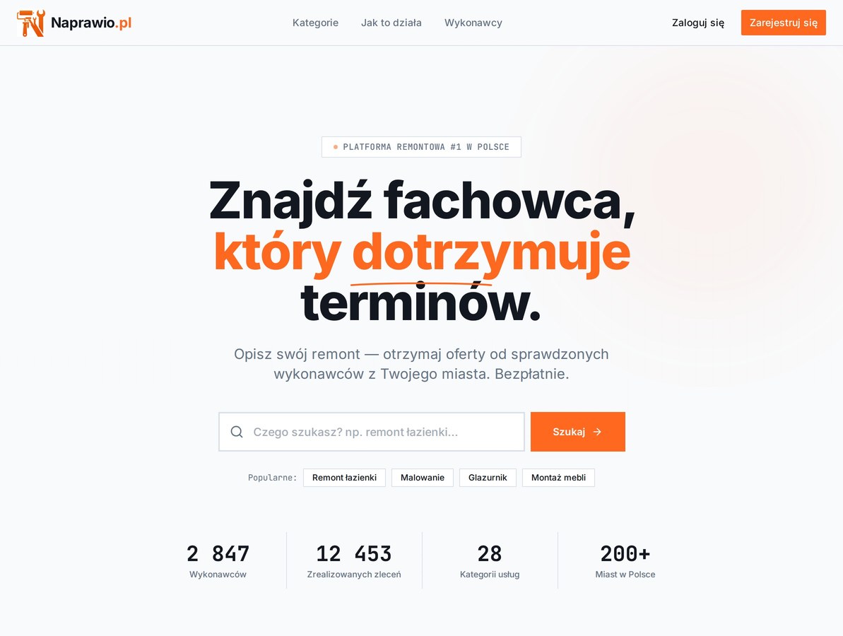 Naprawio.pl - platforma do znalezienia fachowca remontowego w Polsce