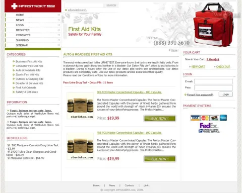 Online shop selling first aid kits and medicines